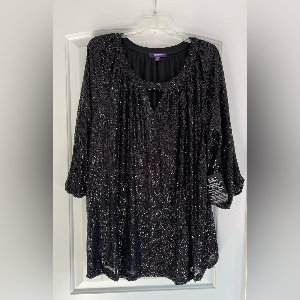 Roaman's Elegant Women’s Black Sequin Top